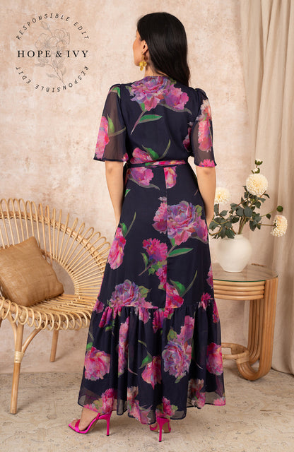 Hope & Ivy Navy Ashia Floral Wrap Dress