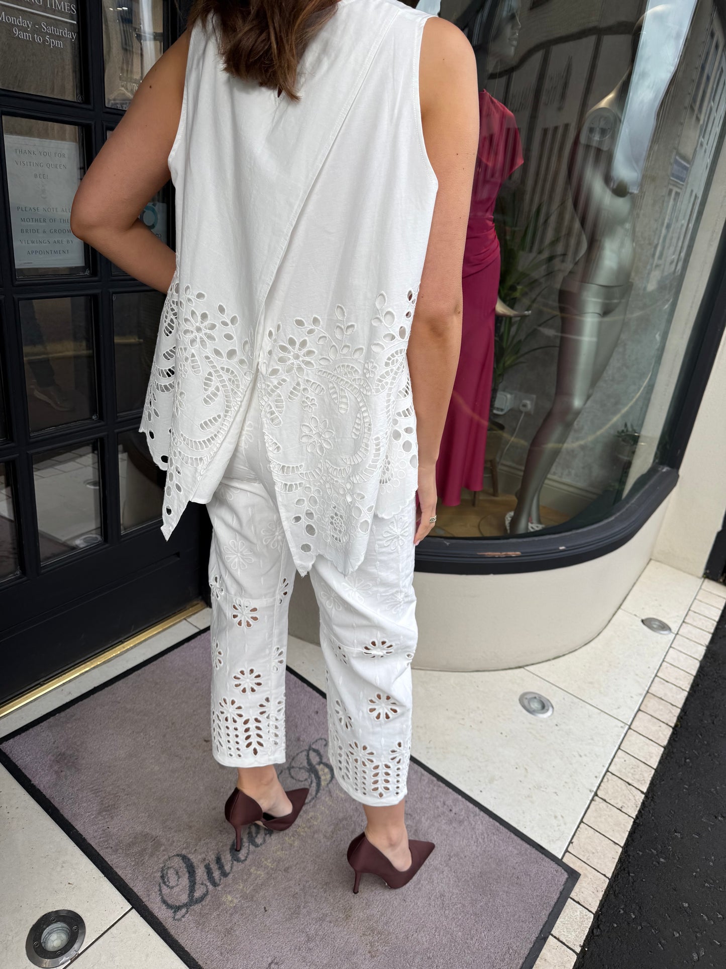 Jovonna Petraia White Lace Top and Trouser Two Piece