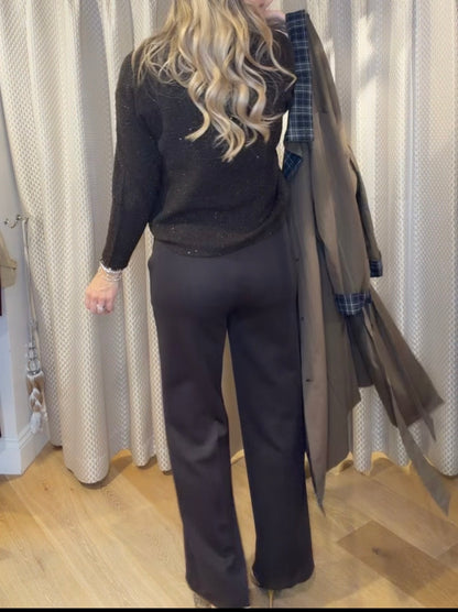 Oui 96566 Chocolate Lacy Trousers