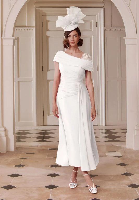 John Charles 29346B Ivory A Line Midi Dress