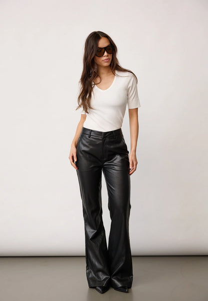 Co' Couture Gitt  Black Leather Flare Trousers