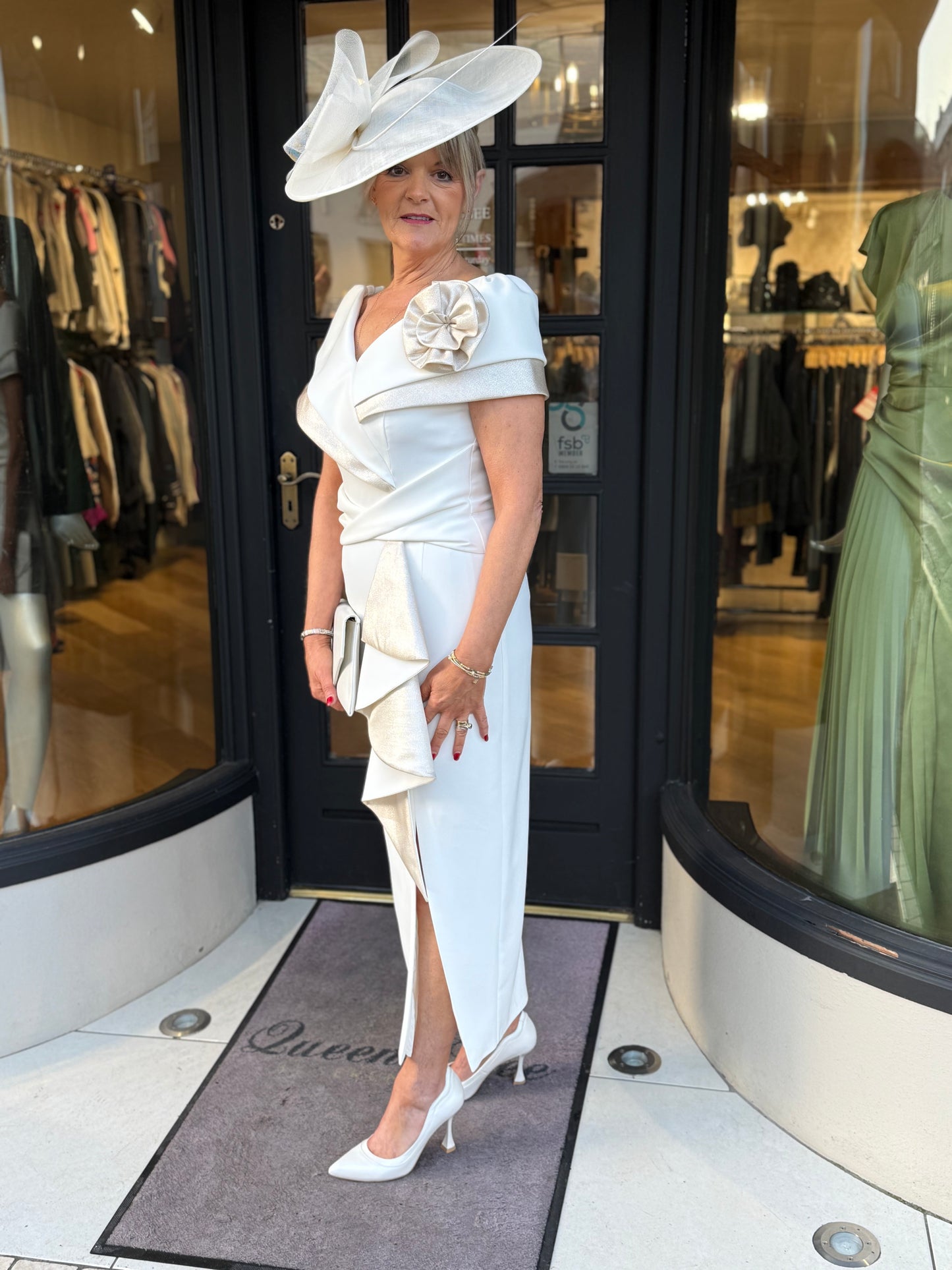 Anoola D454 Ivory and Gold Shimmer Dress