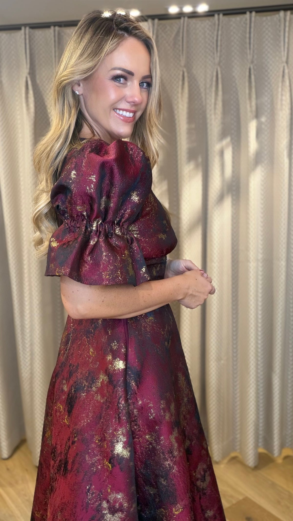 The 8th Sign Callie OxBlood Metallic Skater Dress