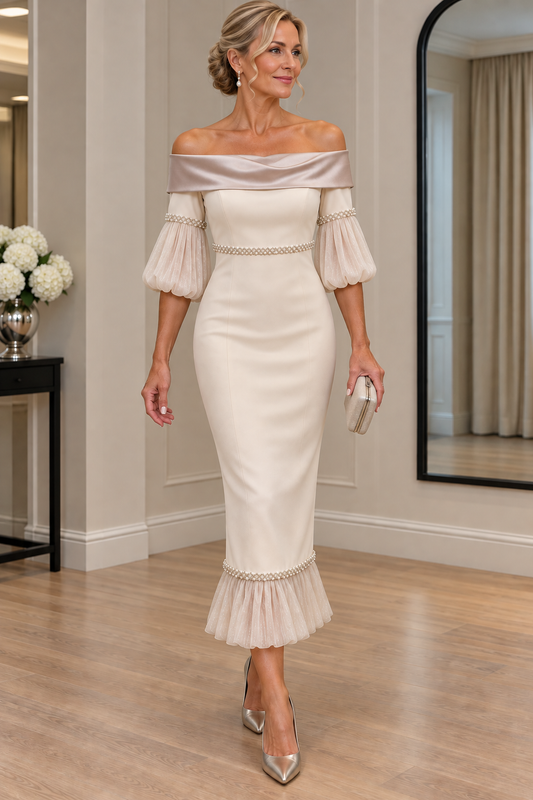 Anoola D481 Spec Vanilla and Sand Satin Dress