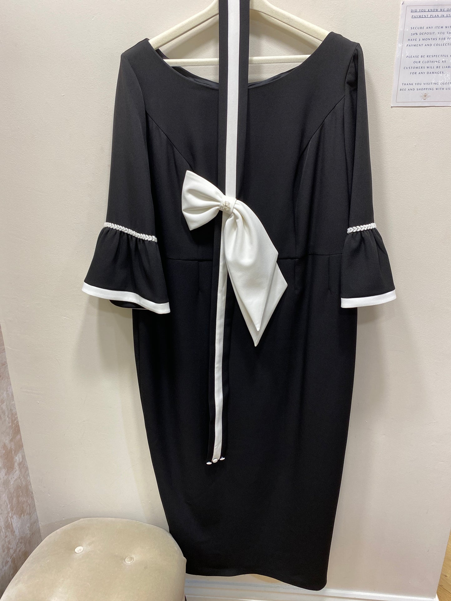 Anoola D434 Black & Ivory Bell Sleeve Dress
