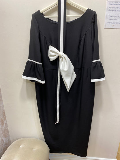 Anoola D434 Black & Ivory Bell Sleeve Dress