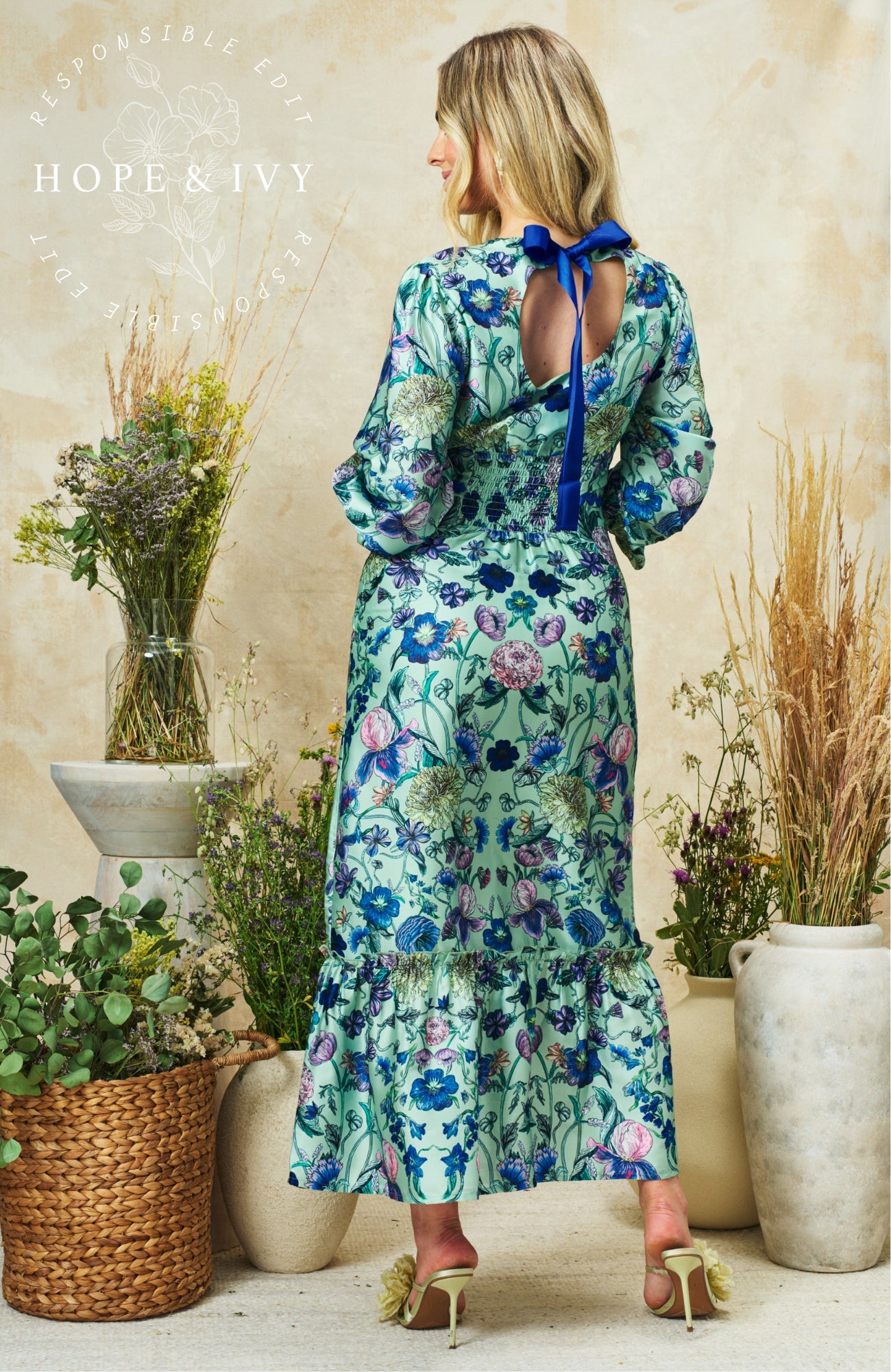 hope and ivy maxi dress Hope & Ivy wrap maxi dress in green floral print