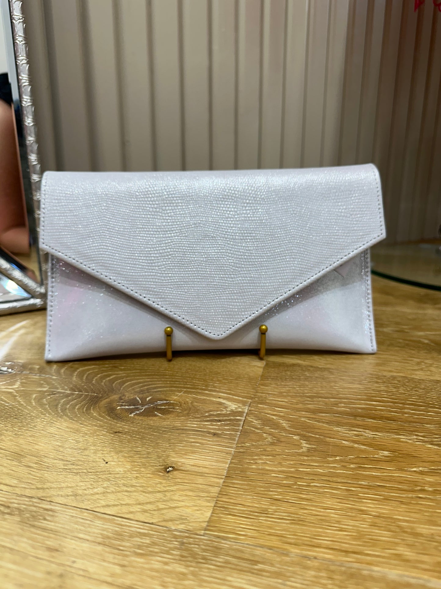 Emis Silver Shimmer And Print Envelope Bag