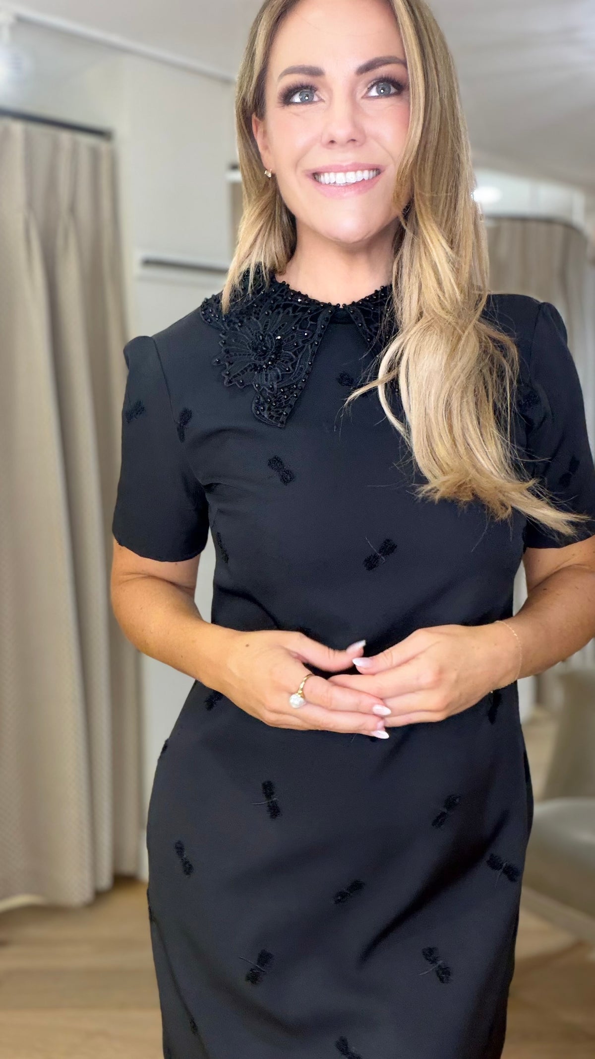 Fee G 884B/146 Black Beaded Collar Dress