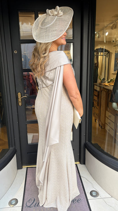 John Charles 29267 Oyster Full Length Drape Dress