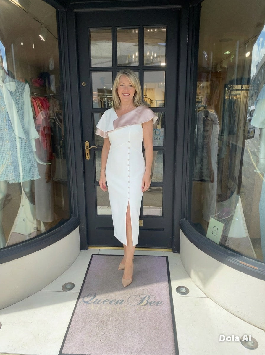 Anoola D465CRM Ivory and Sand Satin Dress