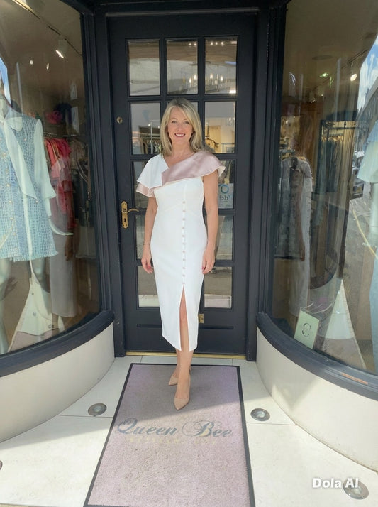 Anoola D465CRM Ivory and Sand Satin Dress