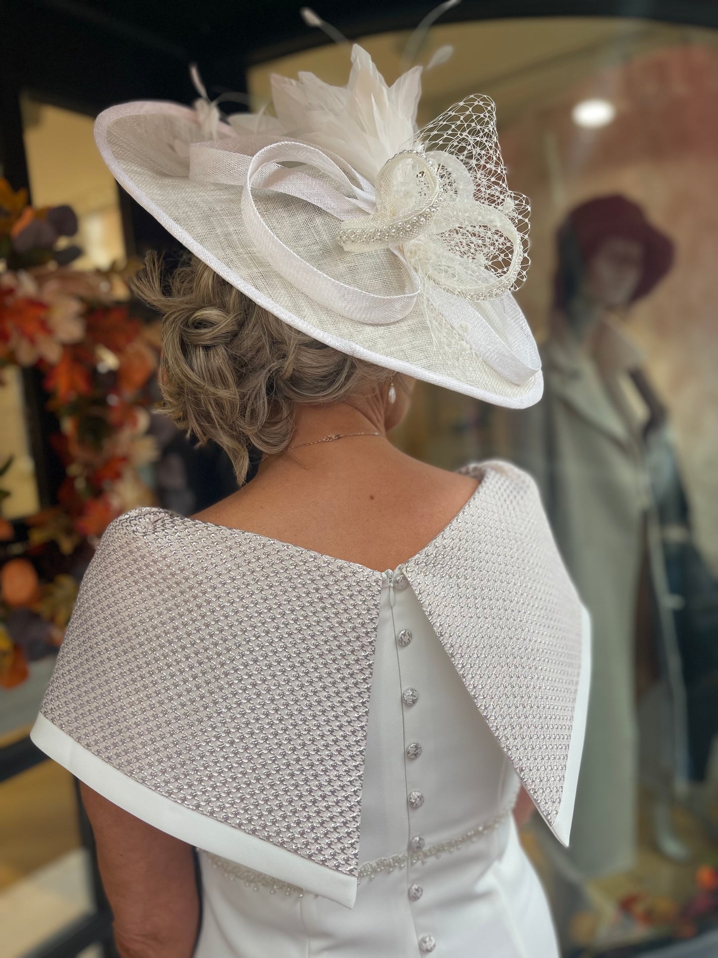 Anoola D463 Ivory & Sand Embossed Cape Neckline Dress