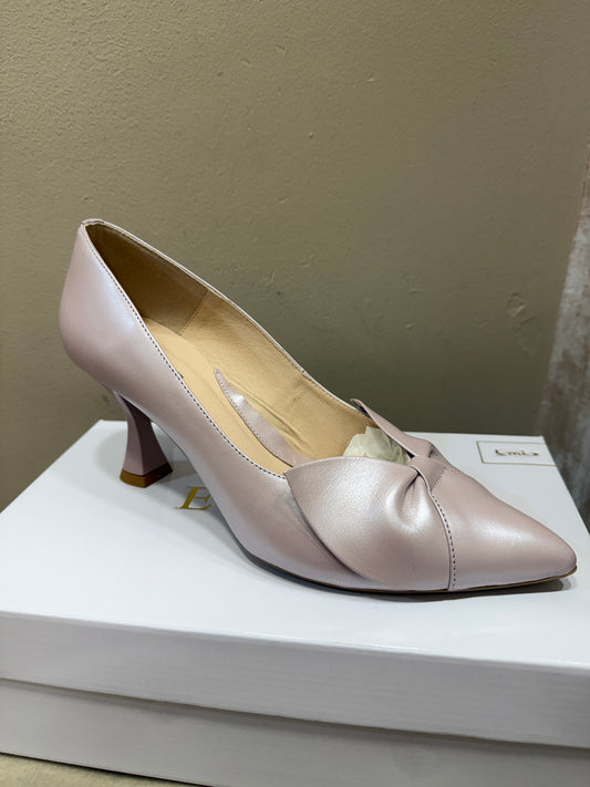 Emis Pink Nude Low Heel Front Bow Shoe