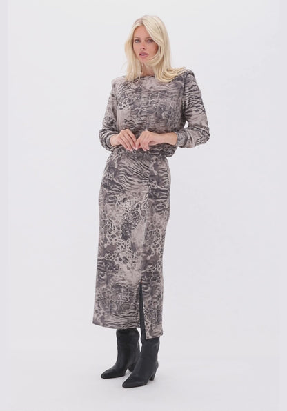 K Design D252 Soft Touch Grey Animal Maxi Dress