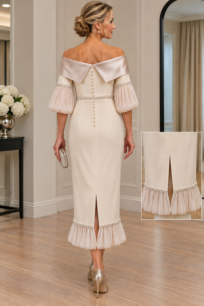 Anoola D481 Spec Vanilla and Sand Satin Dress