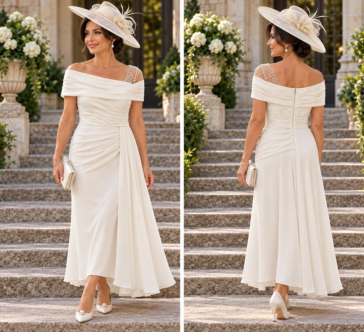 John Charles 29346B Ivory A Line Midi Dress