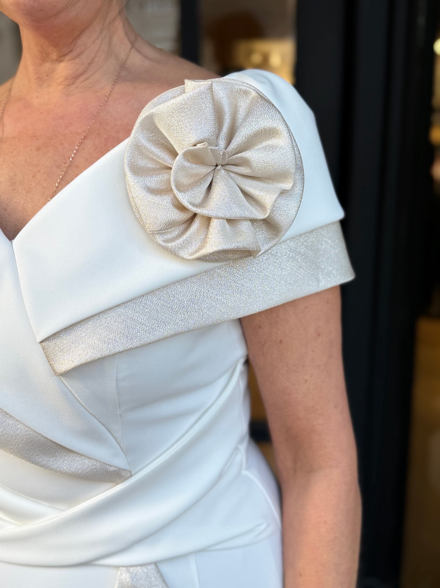 Anoola D454 Ivory and Gold Shimmer Dress