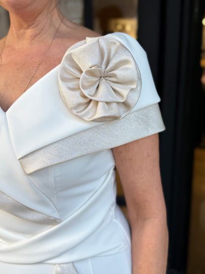 Anoola D454 Ivory and Gold Shimmer Dress