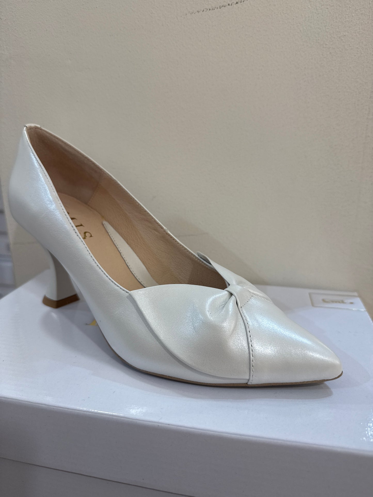 Emis Ivory Front Bow Shoe Low Cuban Heel