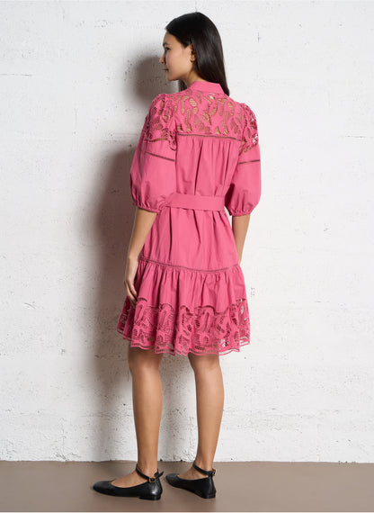 Suncoo S26C03085 Pink Lace Belted Dress