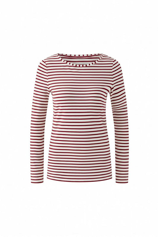 Oui 88220 Dark Red Striped Long Sleeved Top