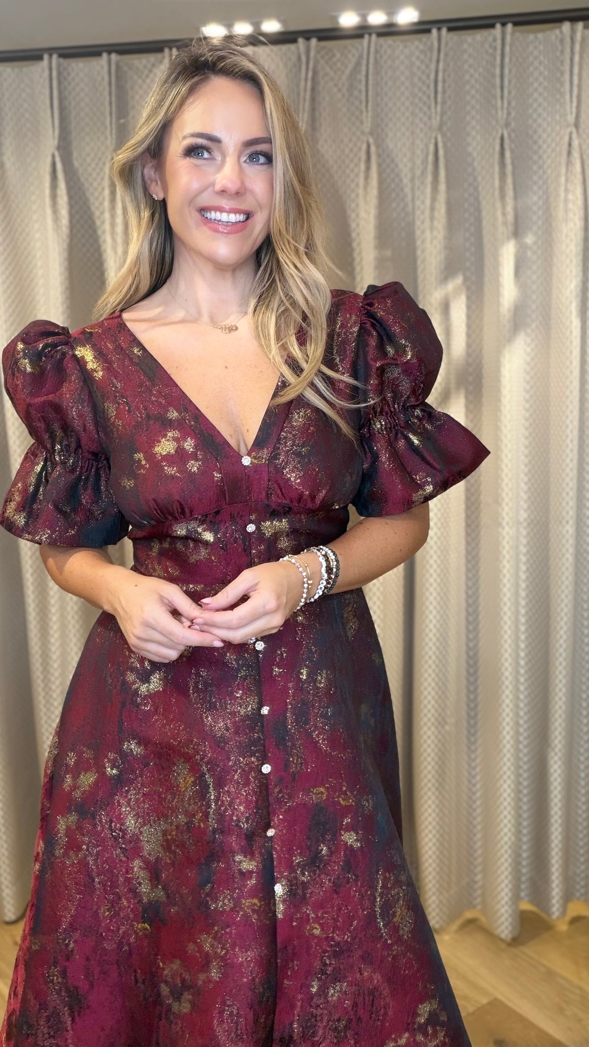 The 8th Sign Callie OxBlood Metallic Skater Dress