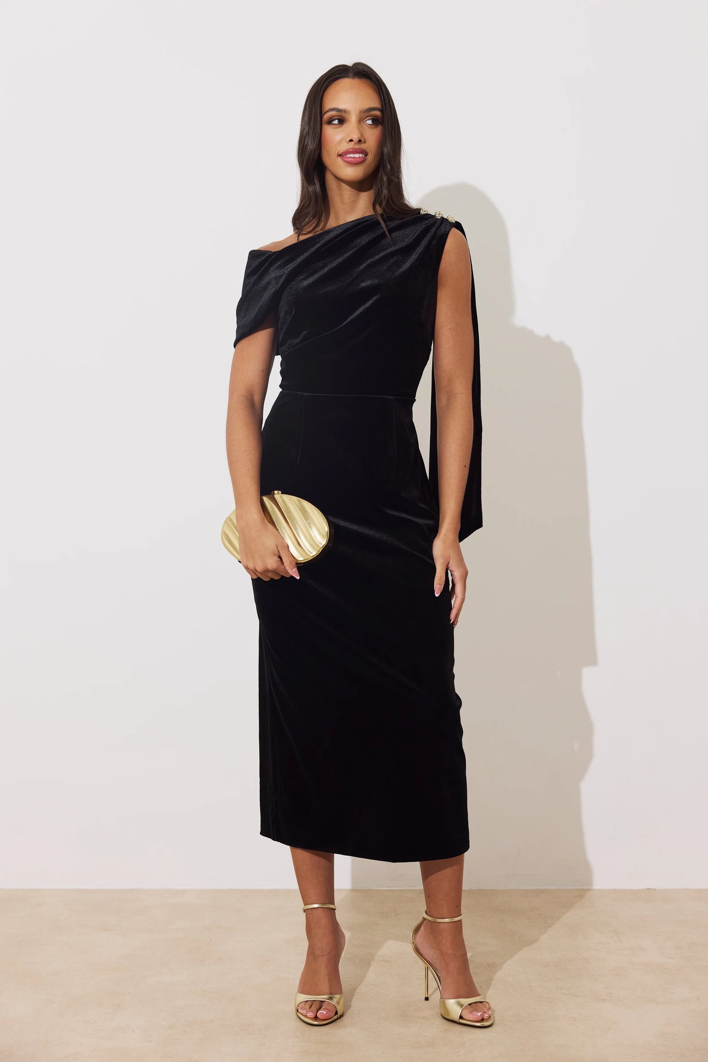 The 8th Sign Eleni Black Velvet Midi Dress