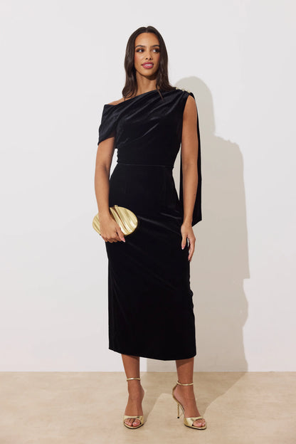 The 8th Sign Eleni Black Velvet Midi Dress