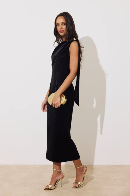 The 8th Sign Eleni Black Velvet Midi Dress