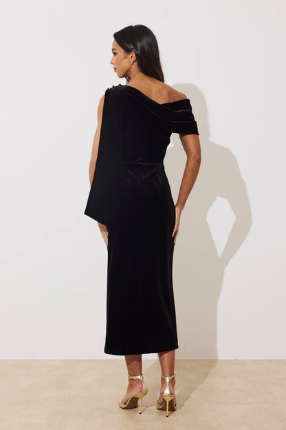 The 8th Sign Eleni Black Velvet Midi Dress