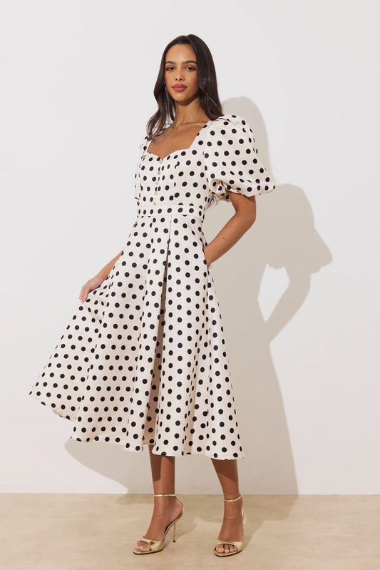 8th Sign Audrey Polka Dot Champagne Dress