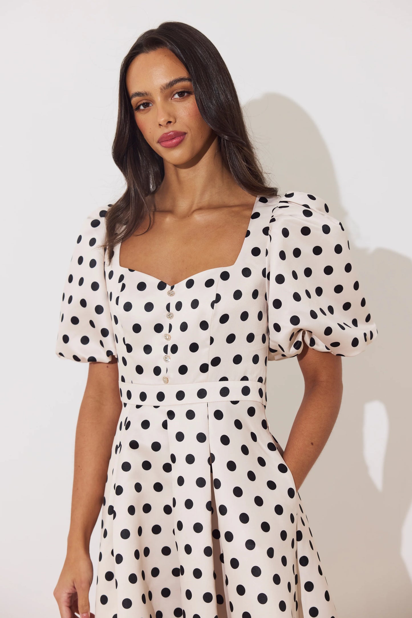 8th Sign Audrey Polka Dot Champagne Dress