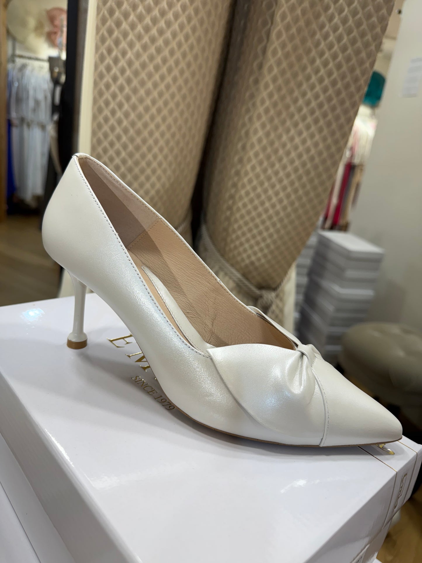 Emis Ivory Front Bow Shoe Low Heel