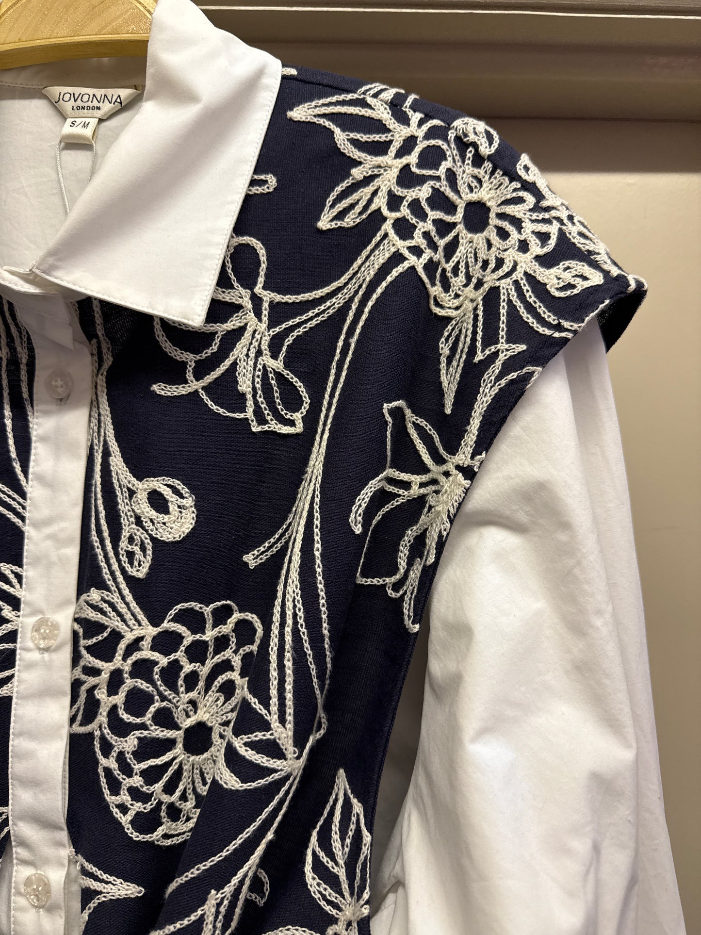 Jovonna London Nuria White Navy Tie Blouse