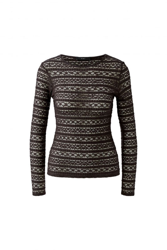 Oui 99899 Chocolate Lace Long Sleeve Top