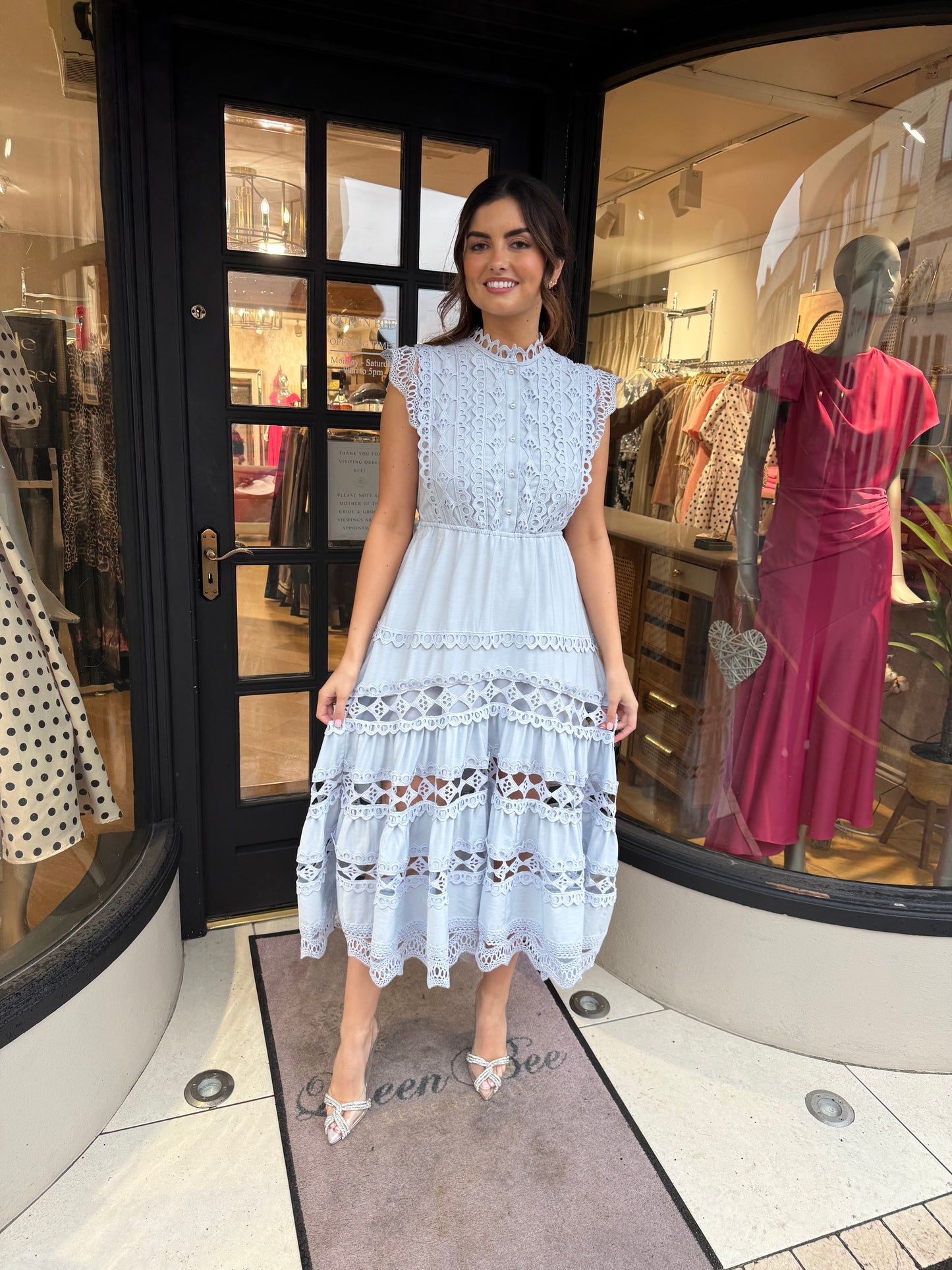 Jovonna Blue Lace Irida Midi Dress