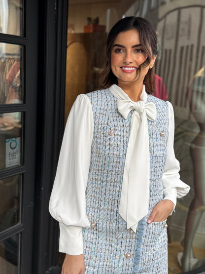 Jovonna Mata Blue Tweed Dress