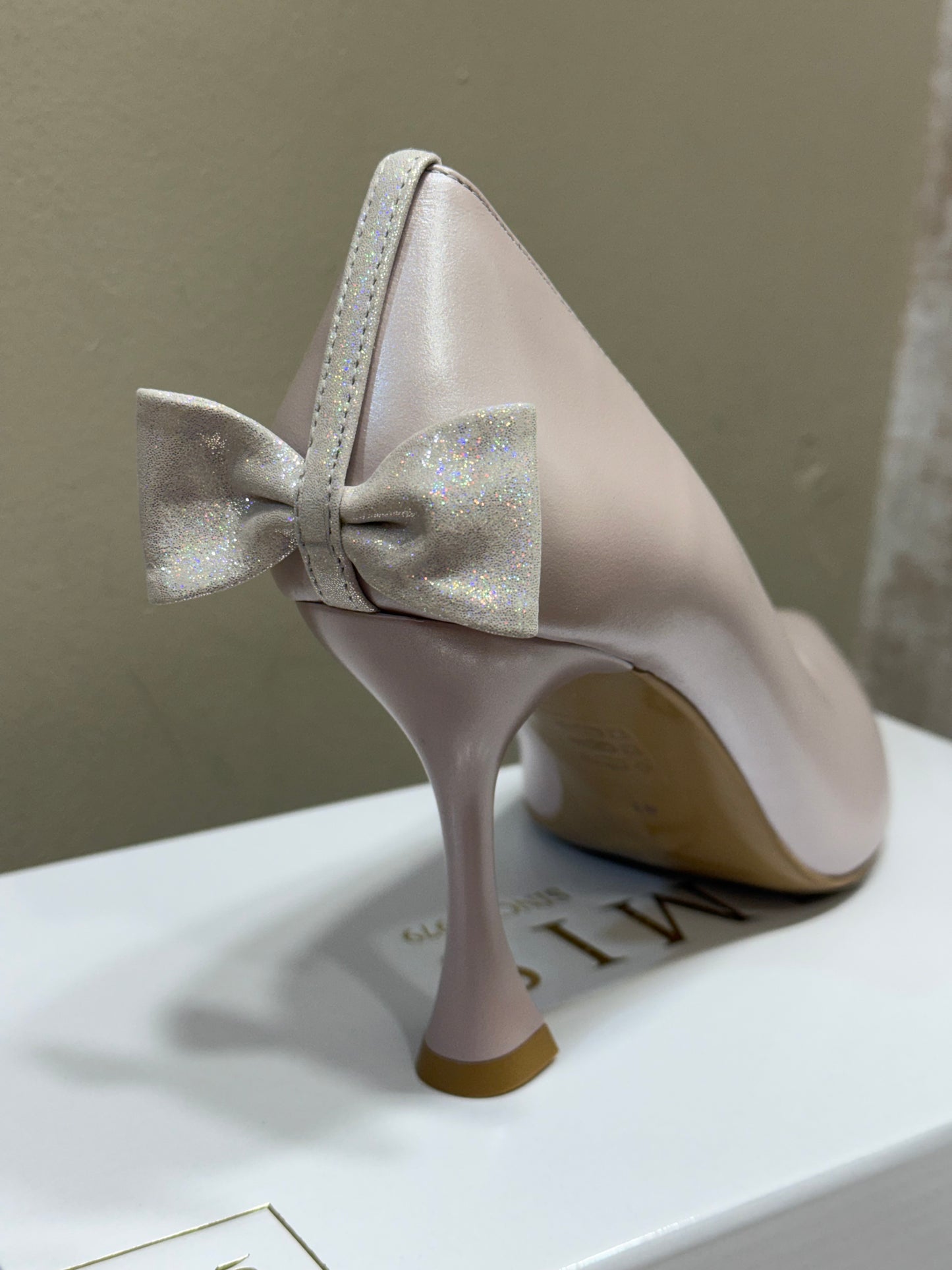 Emis Pink Back Bow High Heel Shoe