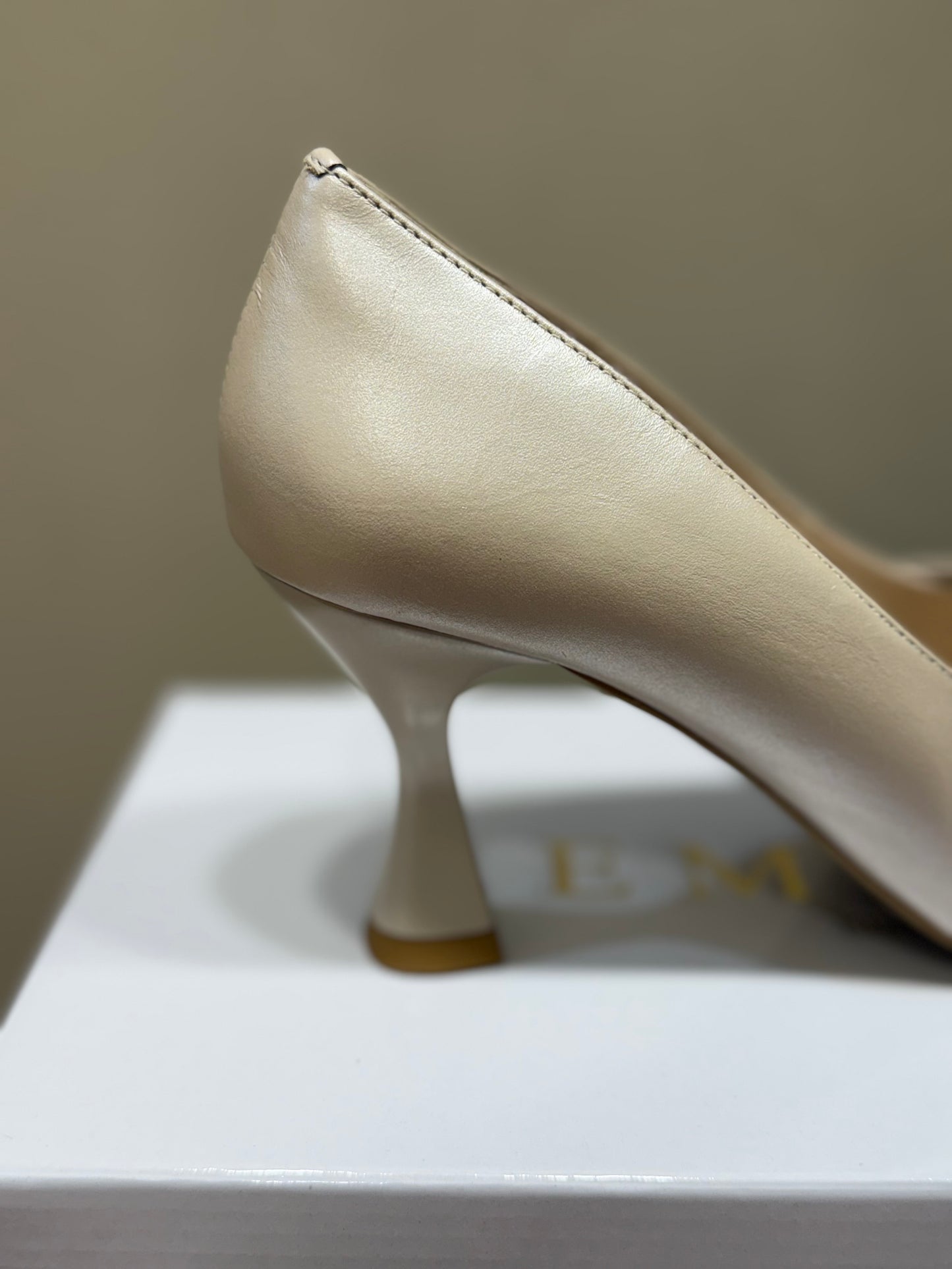 Emis Beige Low Heel Front Bow Shoe