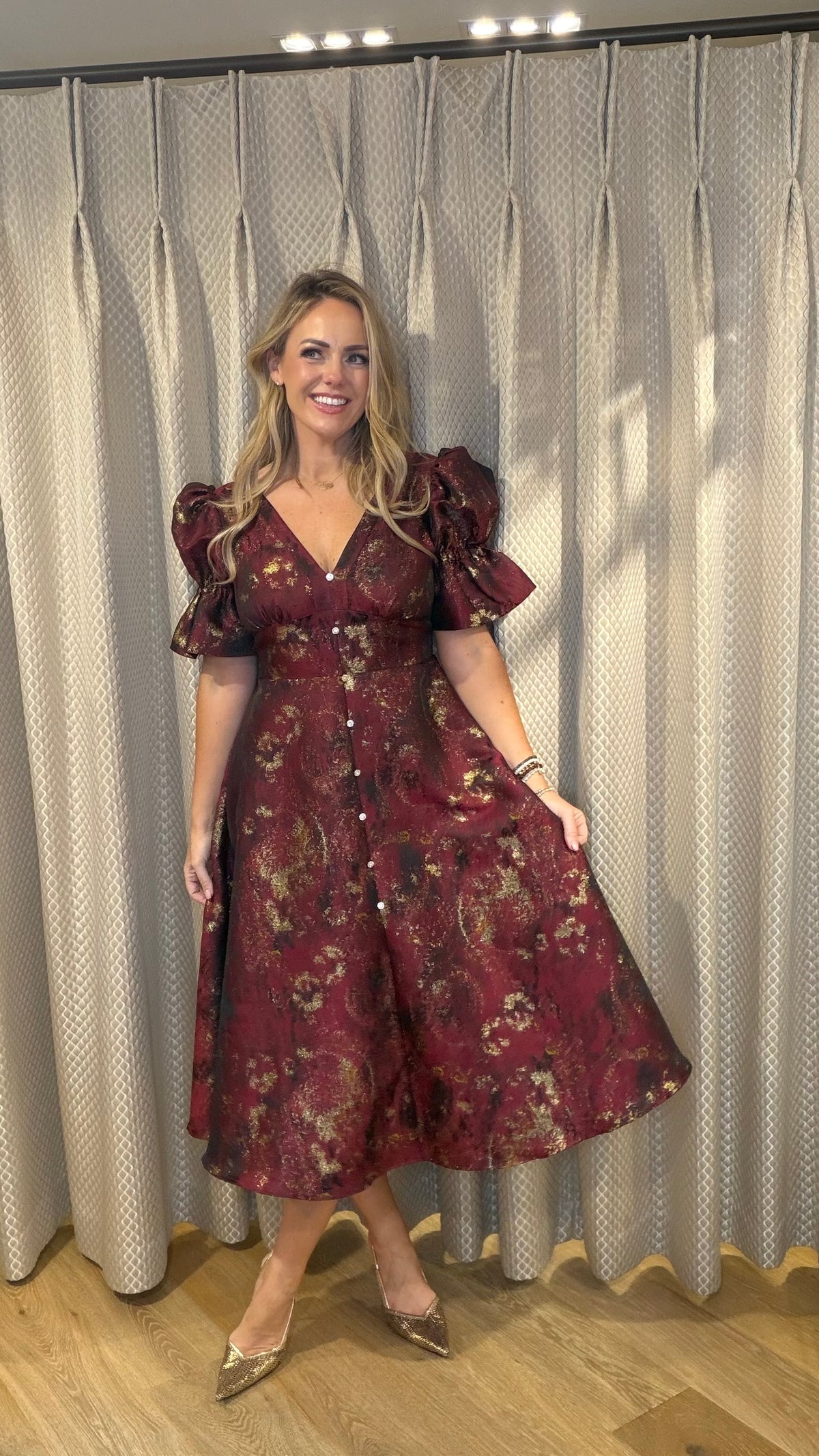 The 8th Sign Callie OxBlood Metallic Skater Dress