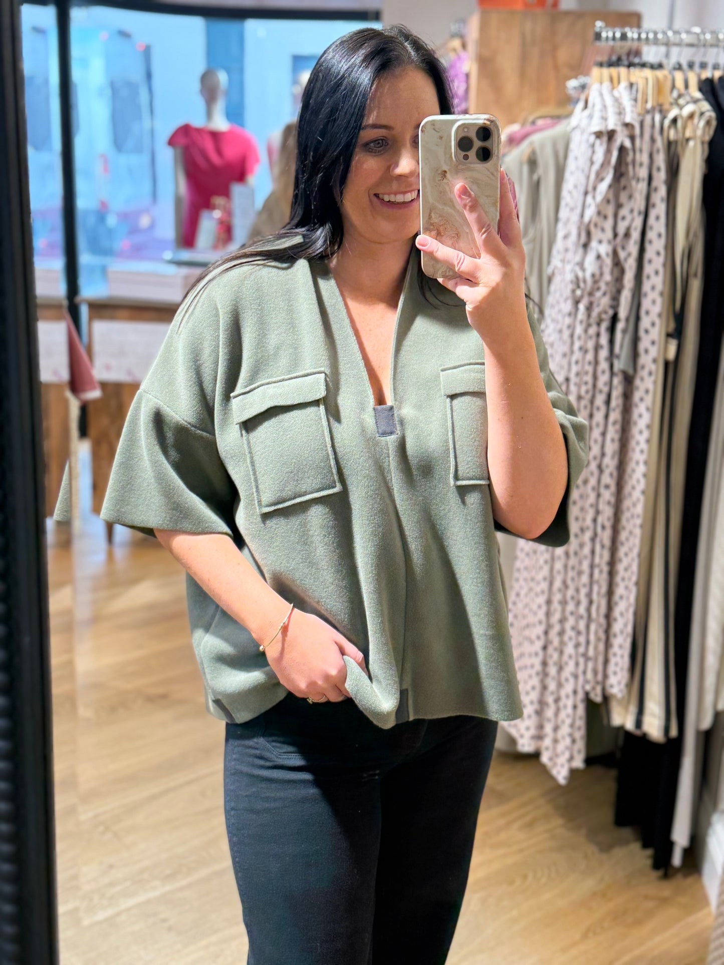 Henriette Steffensen 1374 Dusty Green Top