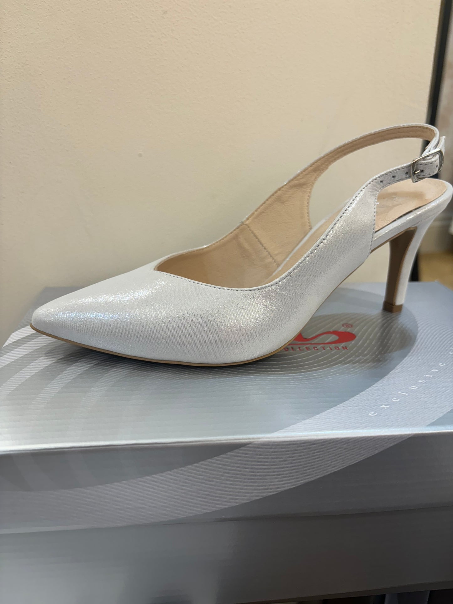 Emis Silver Sling Back Shoe