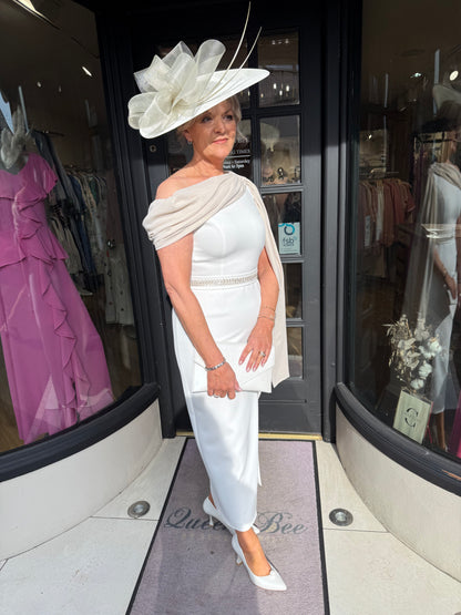 Anoola D467 Ivory and Gold Shimmer Drape Dress