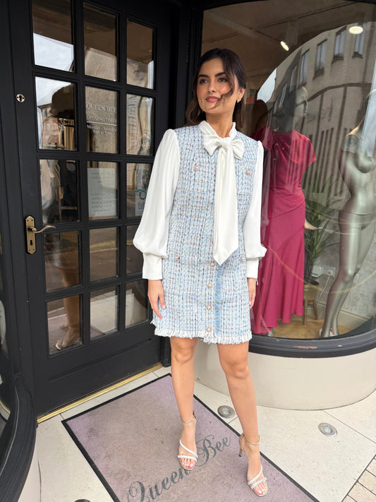 Jovonna Mata Blue Tweed Dress