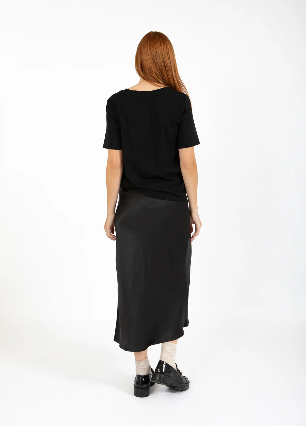 Coster Black Satin Midi Skirt