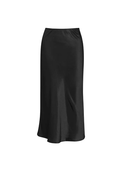 Coster Black Satin Midi Skirt