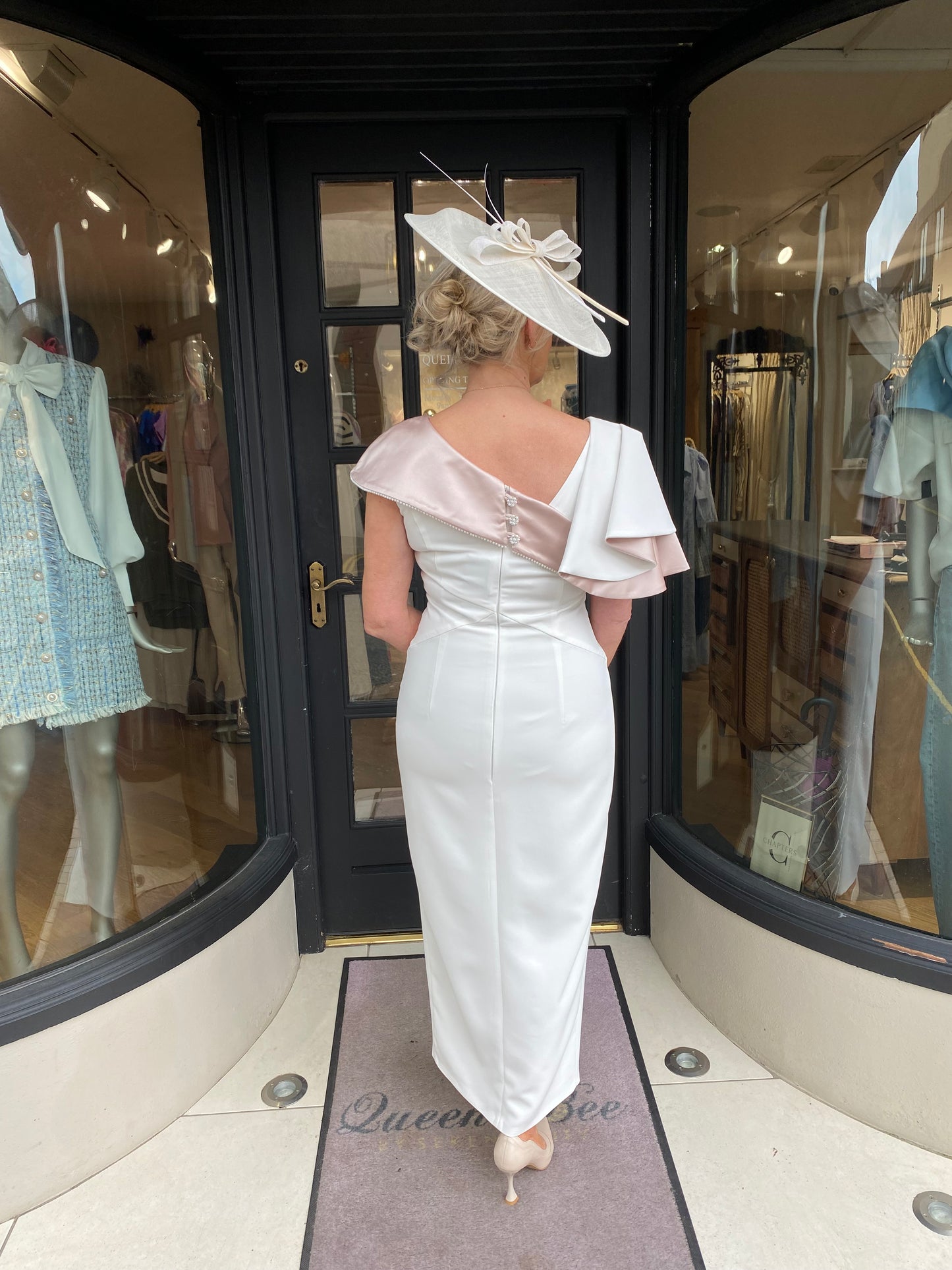 Anoola D465CRM Ivory and Sand Satin Dress