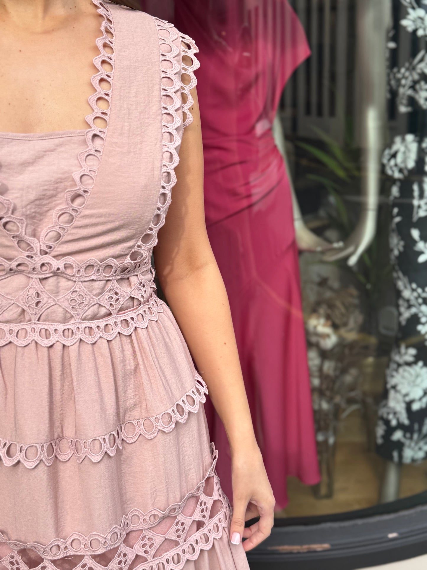 Jovonna Evika Nude Pink V Neck Dress