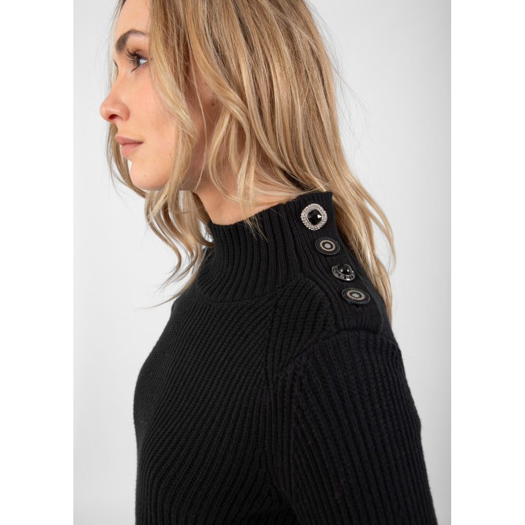 Coster Black Knit Jumper with Button Shoulder Detail 244-2406